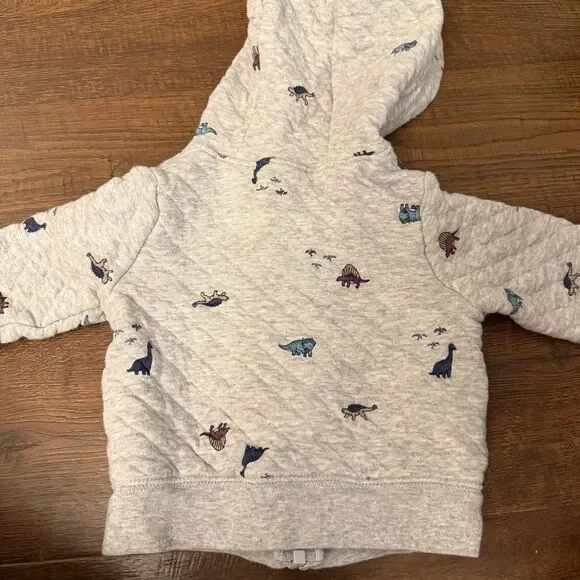 Carter’s Dino Zip Hoodie 6 Months Baby Boy Gray Quilted - Picture 5 of 5